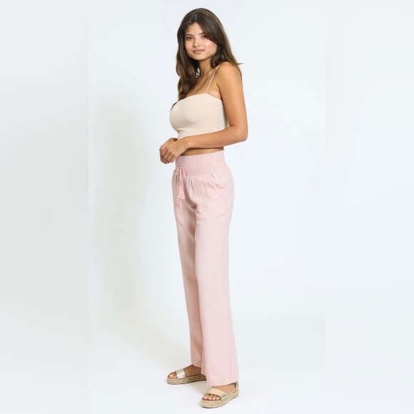 Rewash Luna boardwalk Linen wide leg pants hi rise smocked elastic waist large - Picture 3 of 16